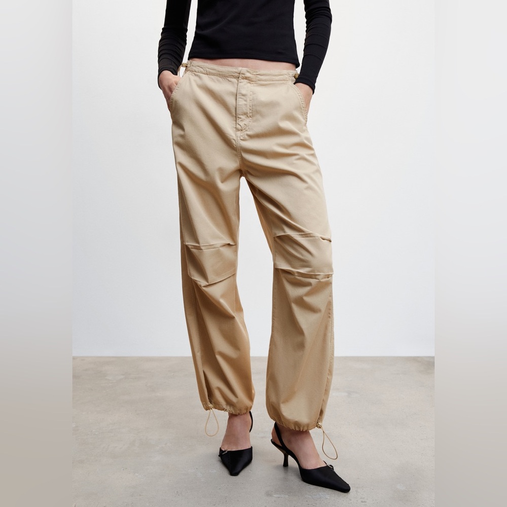 Mango Beige Drawstring Hem Cargo Trousers